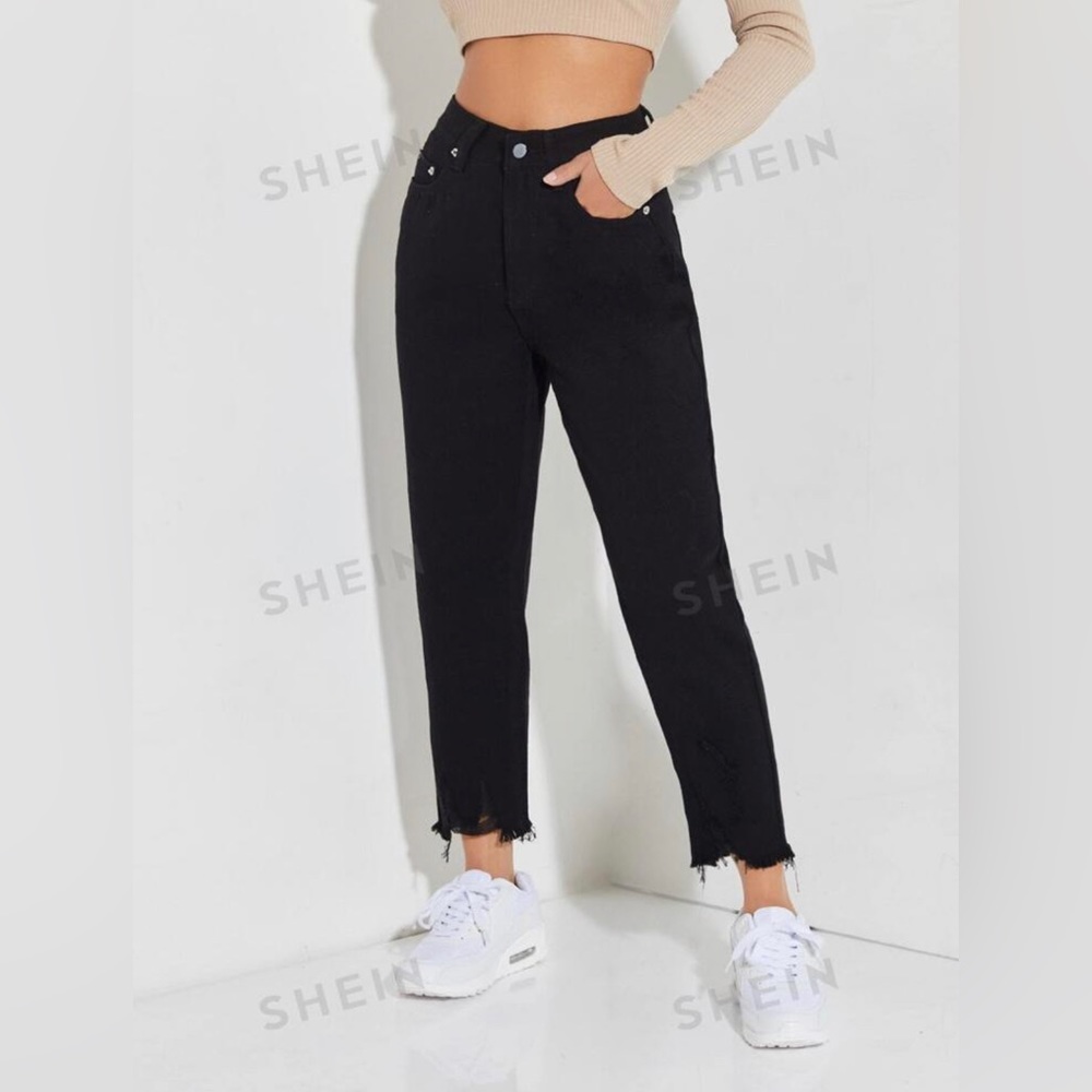 Petite Raw Hem High Waist Jeans